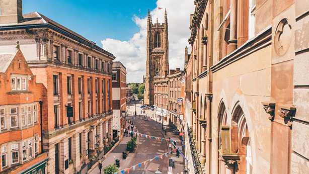 View of Derby Cathedral through Iron Gate